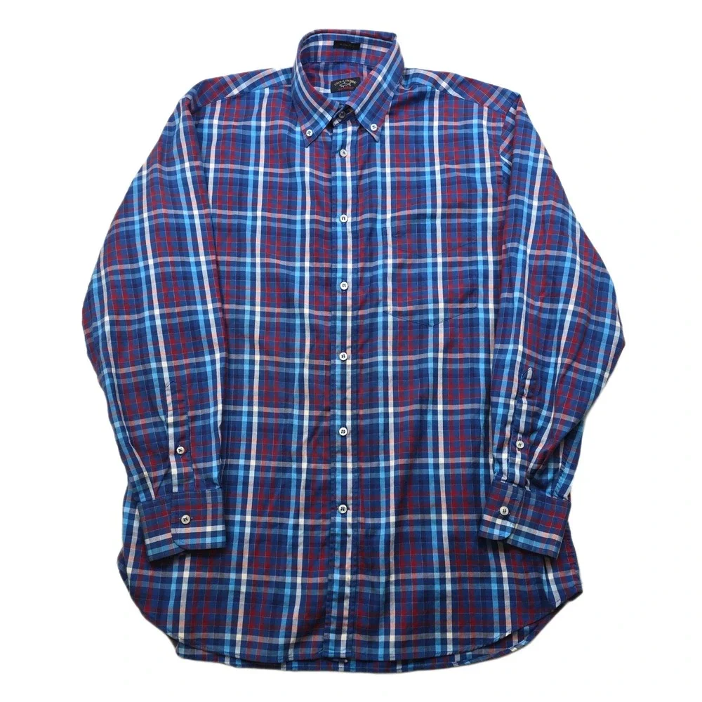 Paul & Shark Yachting Shirt Mens 42 Large Blue Red Plaid Long‎ Sleeve Italy Made